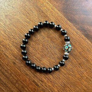 New BLACK ONYX and SWAROVSKI RHINESTONE BALL Bracelet 💎